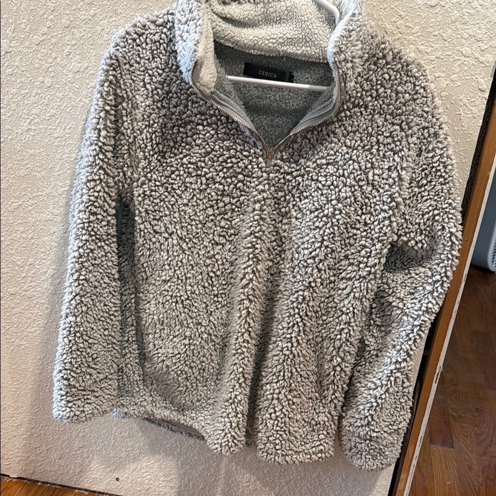 Cozy Gray Sherpa Pullover